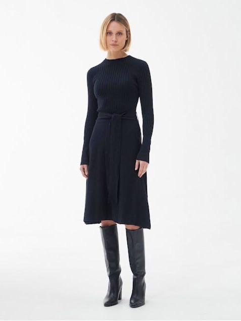 Barbour Amal Rib-Knit Midi Dress In Black, Size 14